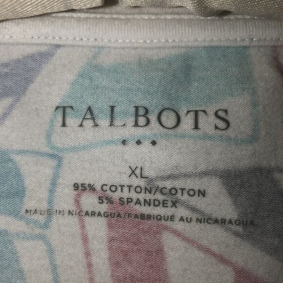 Talbots XL White Blue Red Nautical Short Sleeve Cotton Crewneck Tee - Picture 8 of 11